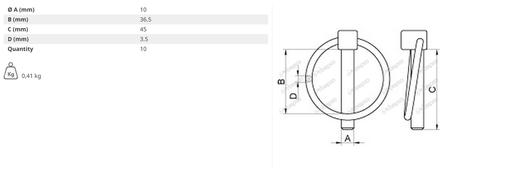 LINCH PIN (STD ROUND) Ø 10 x 45 mm - PACK - ( 10 PCS )