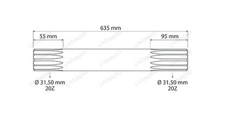 For MASSEY FERGUSON 4200 4300 PROPSHAFT 635 MM Long