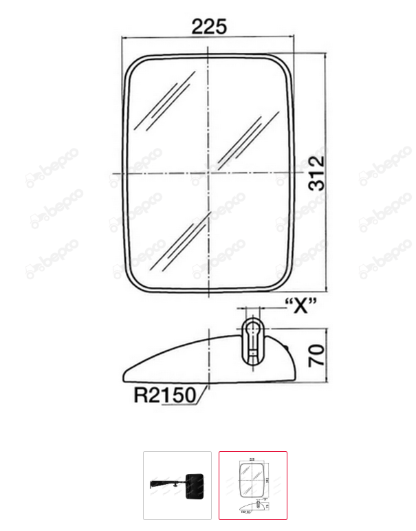 For DEUTZ MIRROR 312 x 225 mm - LEFT