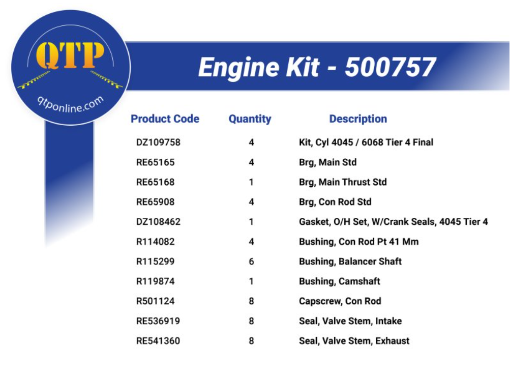 For JOHN DEERE ENGINE KIT ( STANDARD POWERTECH) 4045PT 6110R 6120R 6130R 6135R
