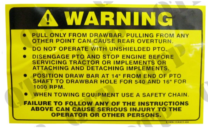 For FORD TW10 TW20 TW30 Warning Decal