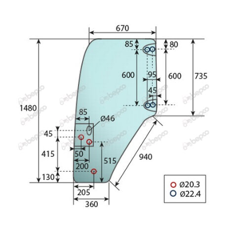 For, CASE IH JX DOOR WINDOW LEFT - CURVED - TINTED