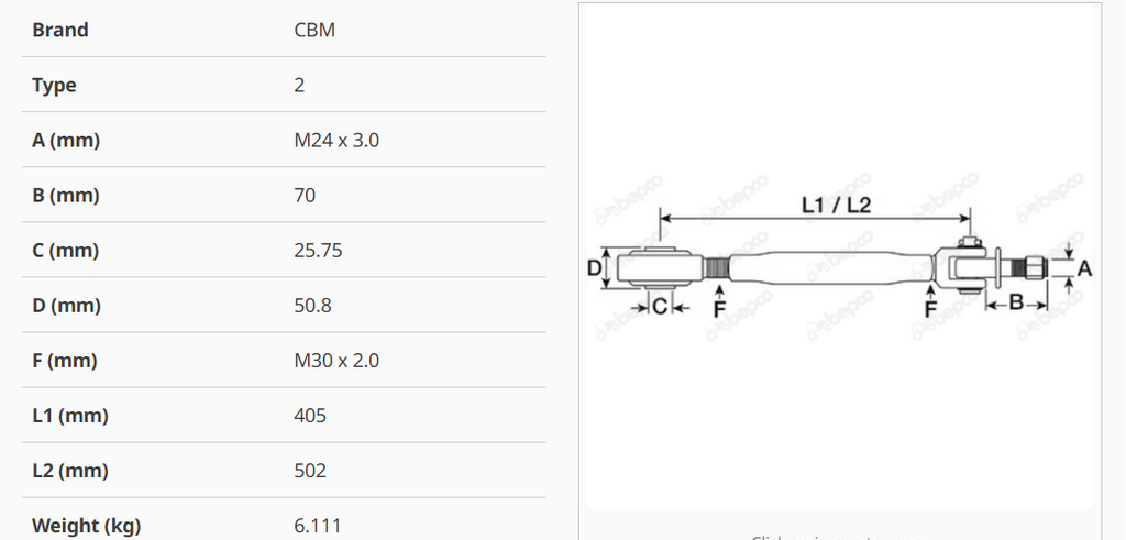 For RENAULT / CLASS STABILIZER L 405/502 MM - Ø M24 X 3 MM
