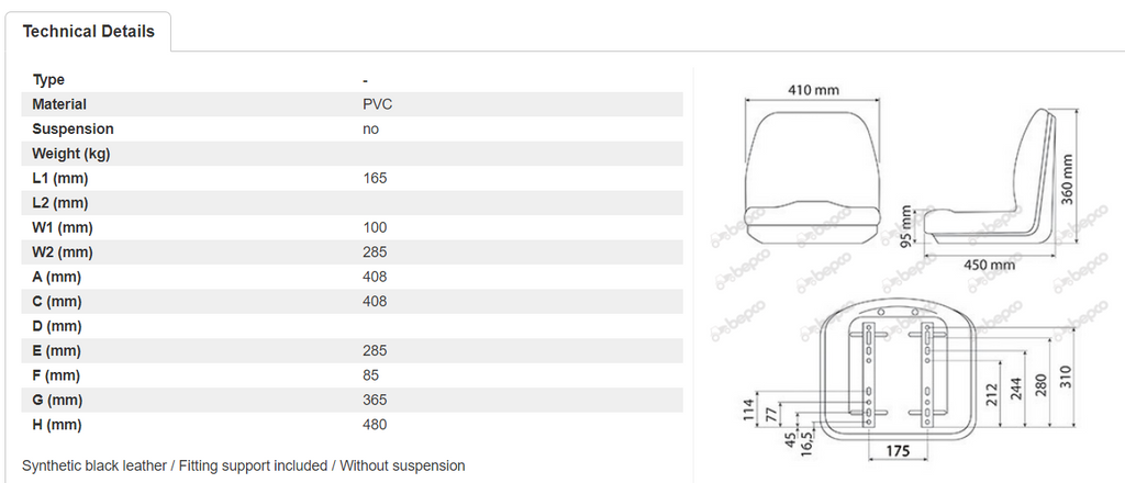 Standard Fork Lift Seat Fore & Aft Adjustment