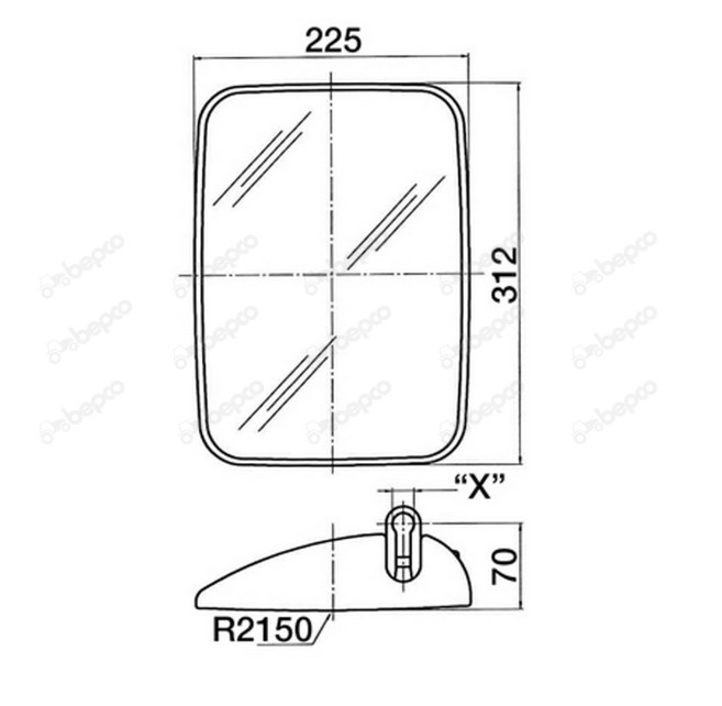 For DEUTZ MIRROR 312 x 225 mm - RIGHT