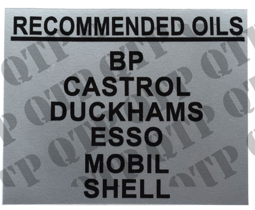 For Massey Ferguson 100 Series 135 165 Recommended Oils Decal 