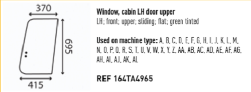 For KOMATSU Window, cabin LH door upper