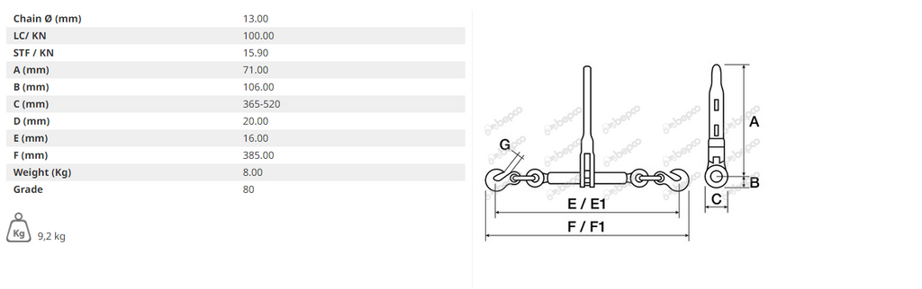 LOAD BINDER FOR CHAIN Ø 13 mm - GRADE 80