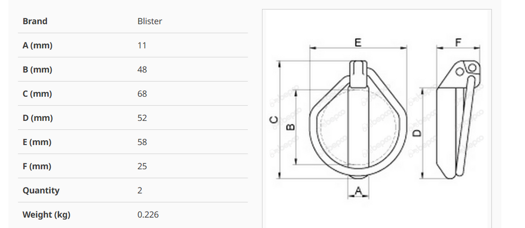 LINCH PIN (STD ROUND) Ø 11 x 52 mm - (2 PCS)