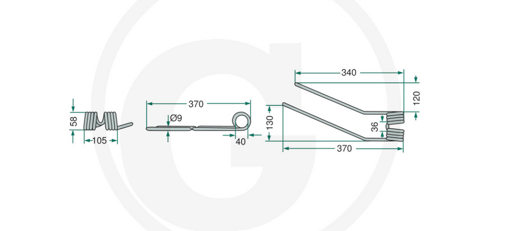 For FELLA Rotary Tedder Tine Right (green) PACK OF 6