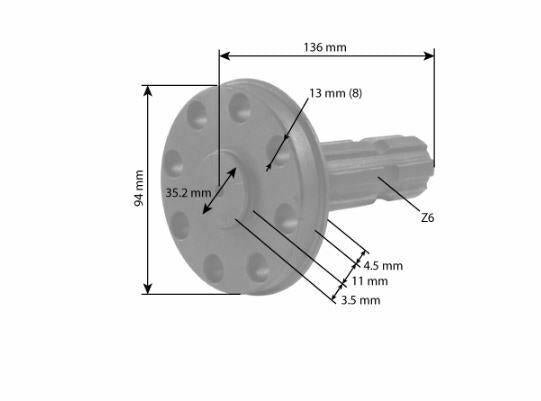 for, Deutz PTO SHAFT 1'' 3/8 - Z=6 - L 136 MM