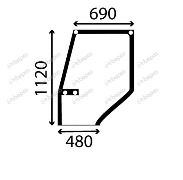 For, CASE Maxxum UPPER DOOR GLASS LEFT - CURVED - TINTED