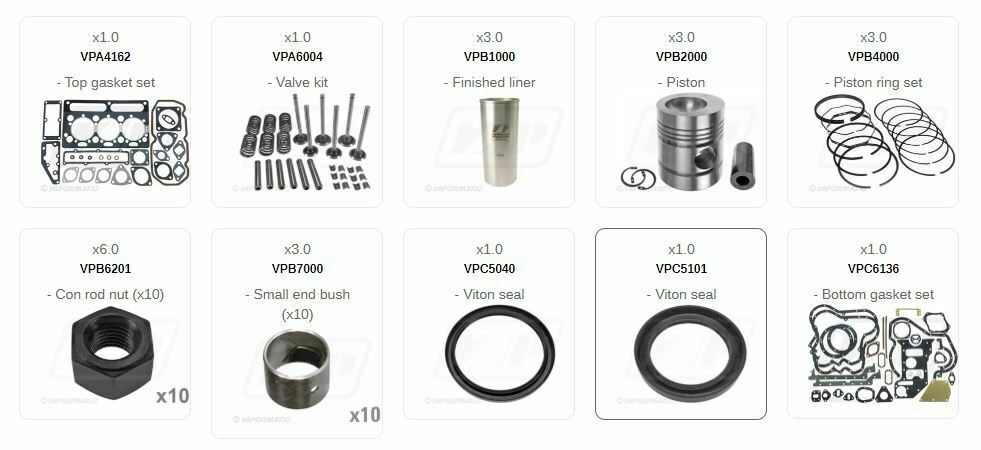 Massey Ferguson 135, 240 Engine Overhaul Kit (Finished Liner Lip Seal Type)