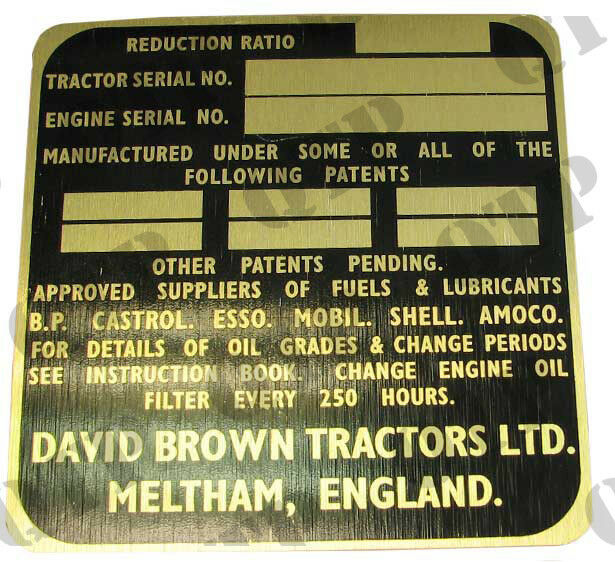 David Brown 990 Tractor Serial Number Badge