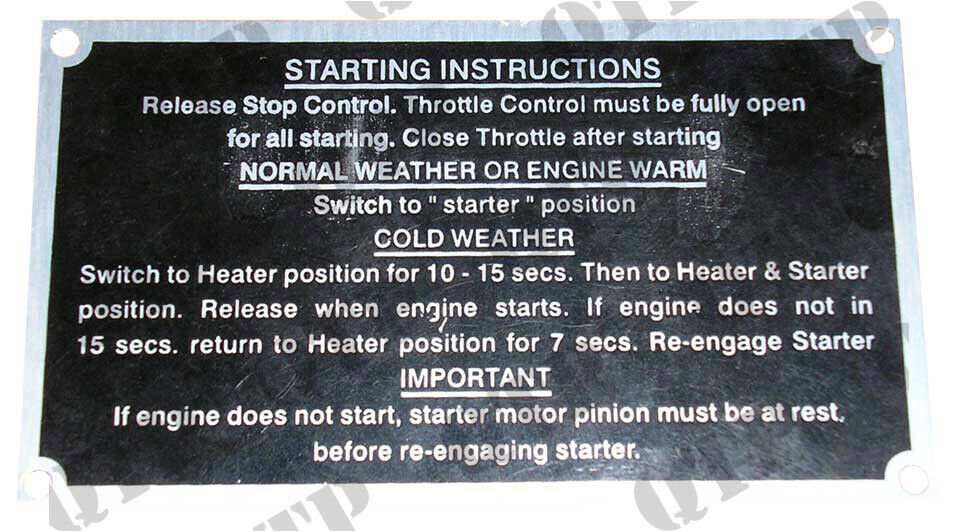 Massey Ferguson Starting Instructions Badge  35, 35X
