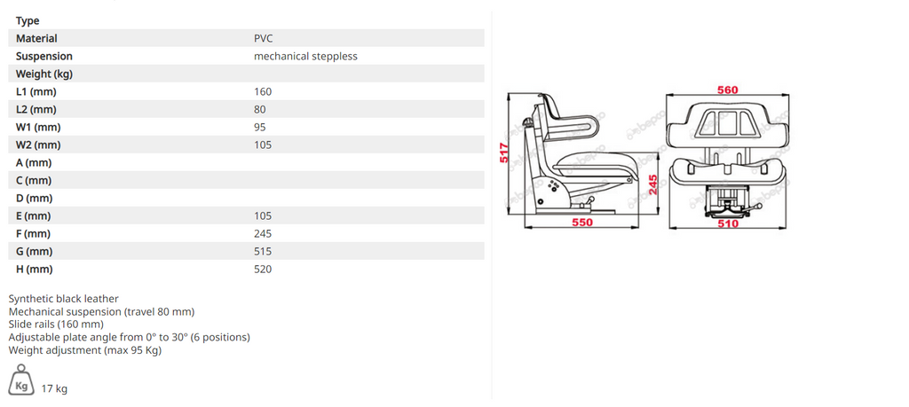 TRACTOR MECHANICAL SUSPENSION SEAT BLACK - Fiat Classique/Someca