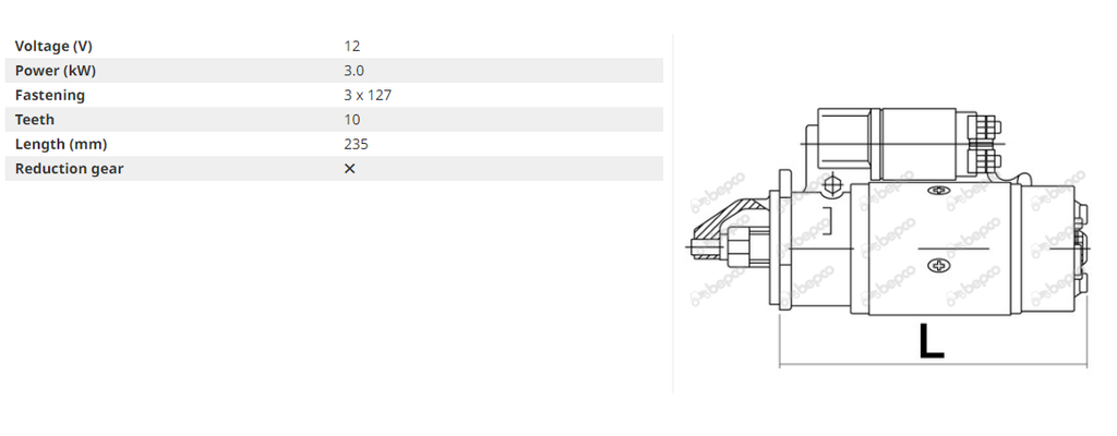 Case IH Starter Motor 12V 3,0kW z10 Letrika