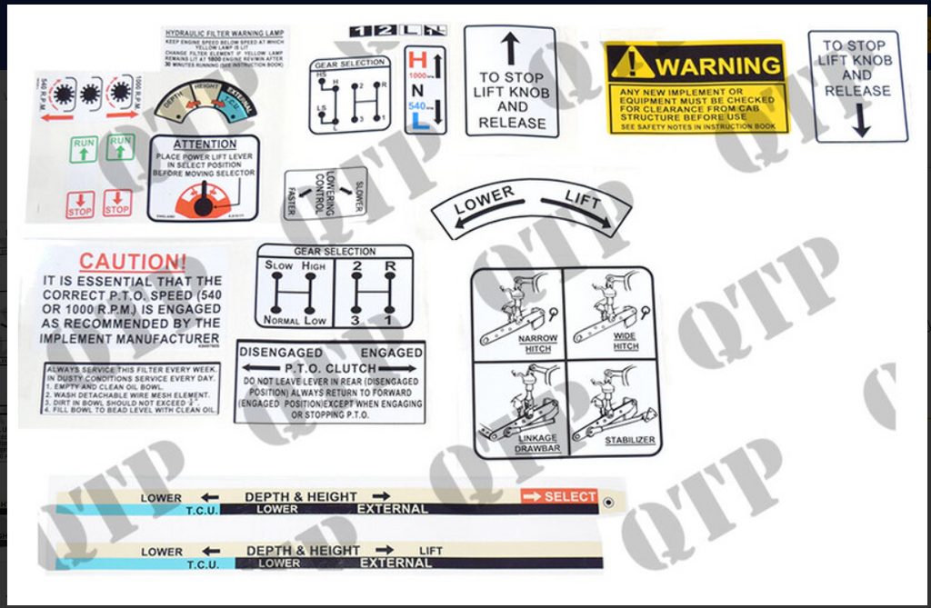 For, David Brown Warning & Operations Decal Kit